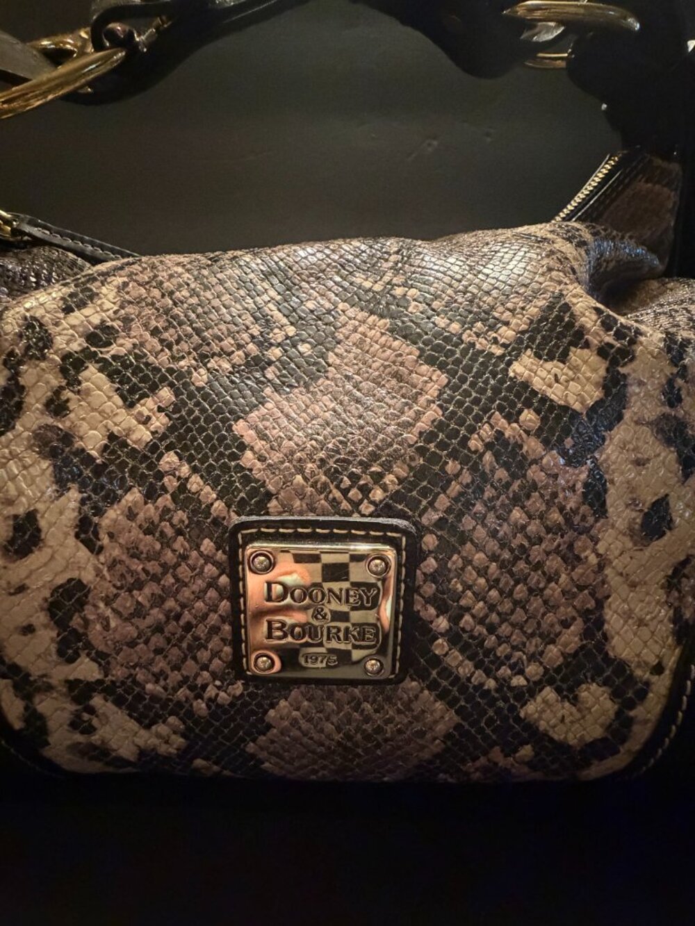 Dooney and Bourke Nikki Python Patent Leather Hobo Brown/Tan/Black - Picture 2 of 10